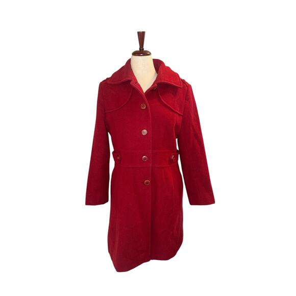 Kenneth Cole Women’s Red Button-Up Wool Coat – Size 12 – EUC - Picture 1 of 9